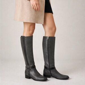 Matisse Daniel Knee High Boots Gray Black Leather Riding Tall Harness 8.5